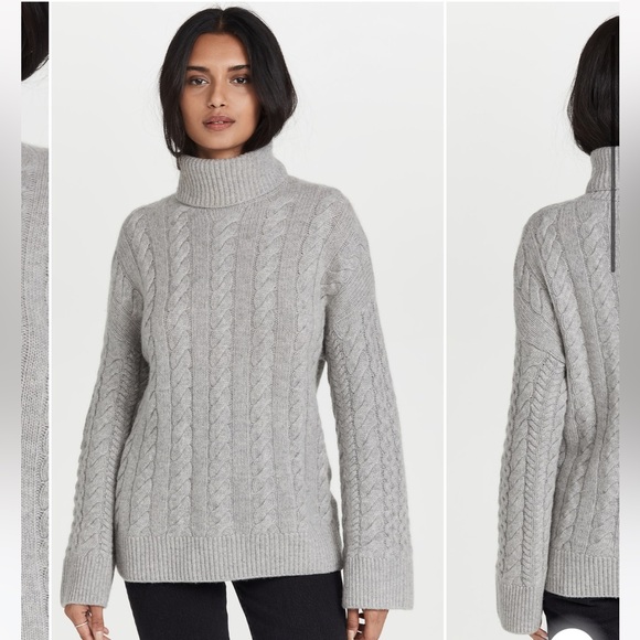 Nadaam Wool Cashmere Chunky Cable Turtleneck Sweater in Grey Size XS - Picture 2 of 9